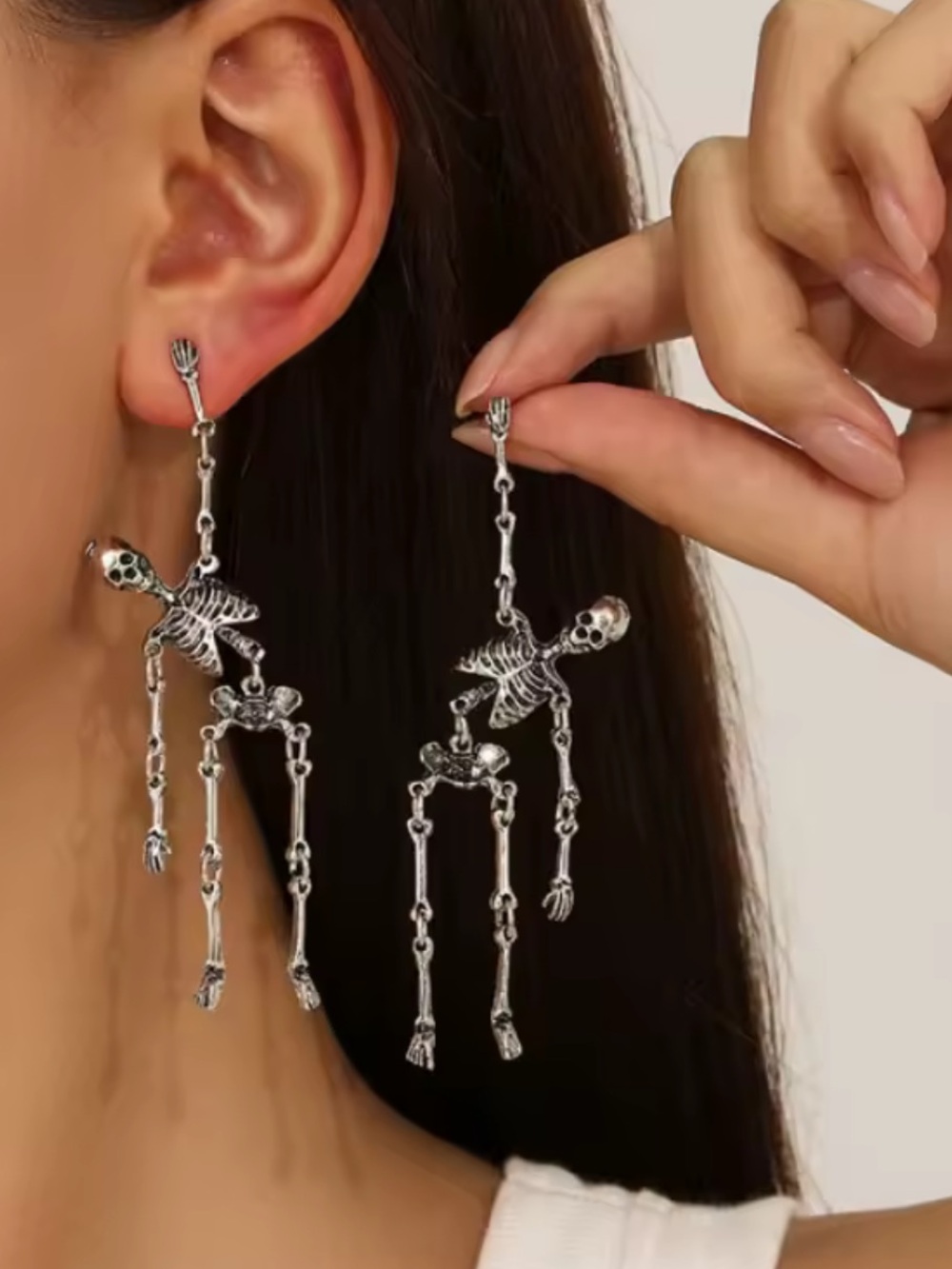 Silver Skeleton Dangle Halloween Festive Earrings - Women's Gothic Jewelry